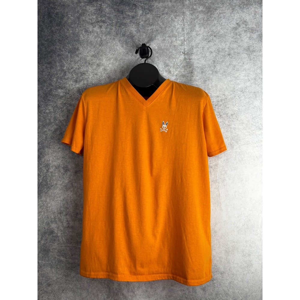 Psycho Bunny Men's Bright Orange V-Neck Lightweight Short Sleeve Shirt Sz Small